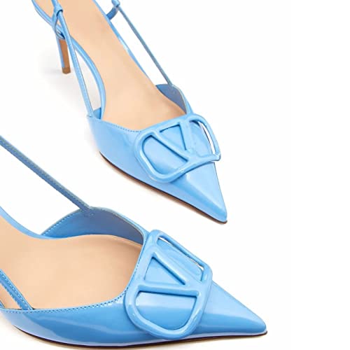 Image of BlingQueen Women Heeled Slingback Sandals Closed Pointed Toe Stiletto High Heels Patent Leather Pumps Slip-On Backless Evening Prom Party Dress Shoes