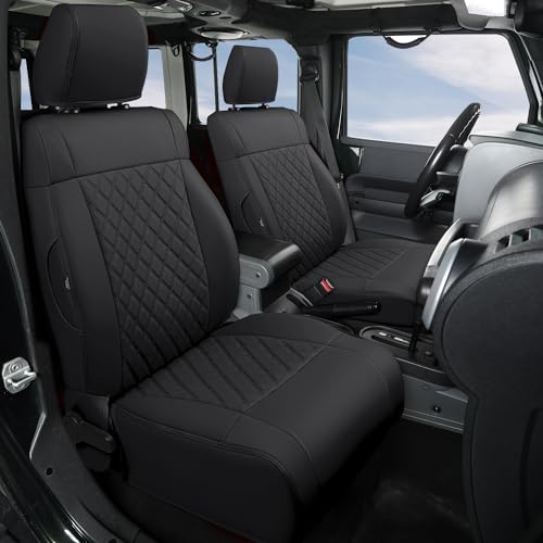 Image of GIANT PANDA Jeep Wrangler 4 Door JK 2008-2010, Full Set Seat Covers for Unlimited Sahara Sport Rubicon X Customized Faux Leather - (Black)