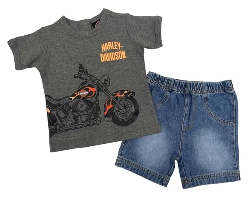 Harley-Davidson Baby Boys' 2-Piece Newborn Knit Tee & Denim Shorts Set