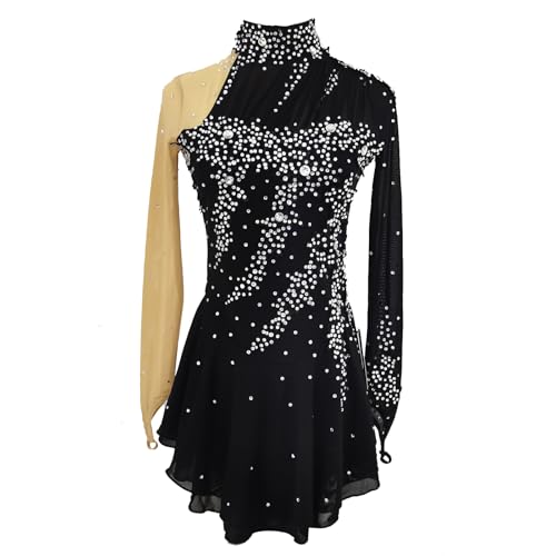 JoyCan Girls' Black Long Sleeve Figure Skating Dress Shiny Professional Customized Competition Costume