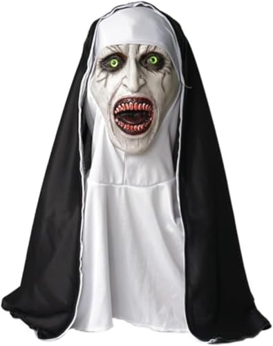 Mosicke Nun Mask Scary Valentine Cosume Halloween Masks Latex for Nun Costume Costume Valentine's Day Decoration Accessories (Red Mouth)
