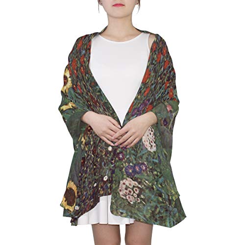 Scarfs for Women Gustav Klimt Farm Garden With Sunflowers Lightweight Sunscreen Shawl Head Wraps2