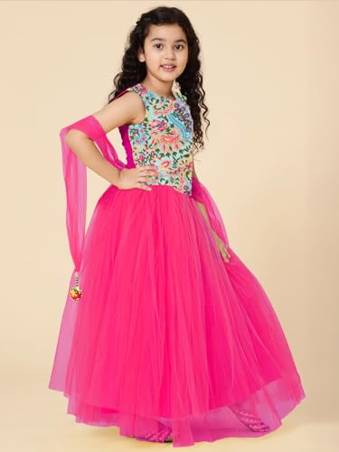 Image of A.T.U.N. (ALL THINGS UBER NICE) Girls Synthetic Readymade Lucknow Mosaic Embroidered Three Piece Tutu Lehenga Set | Ethnic Wear Clothing Set for Festival Occasions