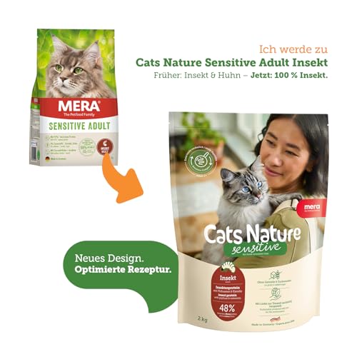 MERA Cats Sensitive Adult Insect (2kg), Trockenfutter für Katzen, hypoallergen mit Insektenprotein, getreidefrei & nachhaltig