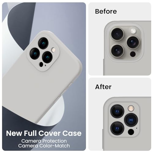 Image of FireNova Designed for iPhone 15 Pro Max Case, Silicone Upgraded [Camera Protection] Phone Case, Soft Anti-Scratch Microfiber Lining Inside, 6.7 inch, Natural Titanium