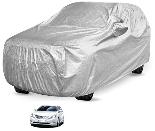 Image of Auto Hub Waterproof Car Cover Compatible with Hyundai Sonata with Mirror Pocket, Soft Cotton Lining, Waterproof Sonata Car Cover- Metallic Silver
