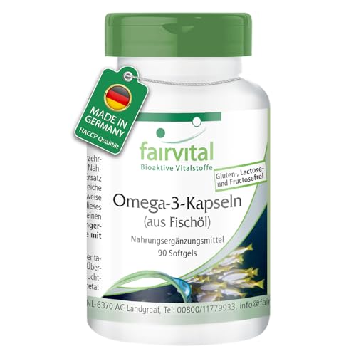 Fairvital | Omega-3 Cápsulas - Cápsulas de Aceite de Pescado 500mg - Dosis elevada - 90 Softgels - con EPA y DHA - Calidad Alemana