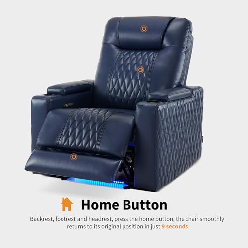 Image of MCombo Oversized Power Recliner Chair with Adjustable Headrest & LED Light for Adults, Zero Gravity Recliner with USB & Type C Ports, Cup Holders for Living Room & Home Theater, Faux Leather HTS401