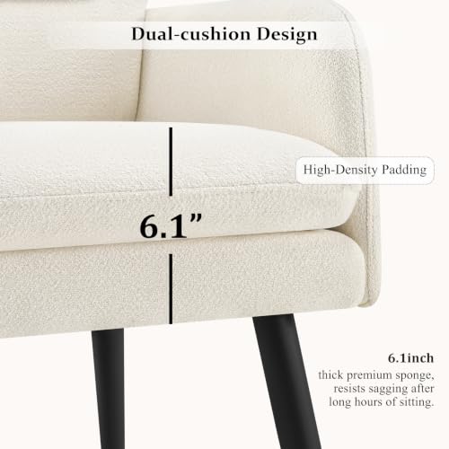 Image of Comfy Accent Chair Set of 2 Modern Boucle Living Room Chair,Beige | Upholstered High Back Armchair with Padded Seat, Cozy Reading Lounge Chair with Black Metal Legs for Bedroom, Small Space