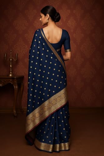 Image of Women's Glory Womens Kanjivaram Banarasi Silk Saree Blend Woven Zari with Jacquard Woven Unstitched Blouse Piece.