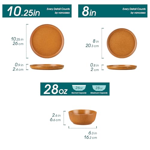Image of vancasso Plates and Bowls Sets, 18 Pieces Stoneware Dinnerware Set for 6, Ceramic Dish Set for Kitchen, Microwave and Dishwasher Safe, Caramel Yellow, Series ZERMATT