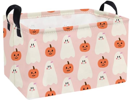 Image of Essme Rectangular Halloween Baskets,Ghost Storage Box,Cute Basket for Kids with Handles for Room Decor, Book Bins,Shelf Basket.(Cute Ghost)