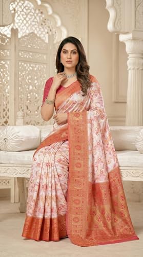 Image of C J Enterprise Women's Kanjivaram Style Soft Silk Saree Heavy Zari Woven Traditional Wedding Saree with Blouse Piece (Morpankh)