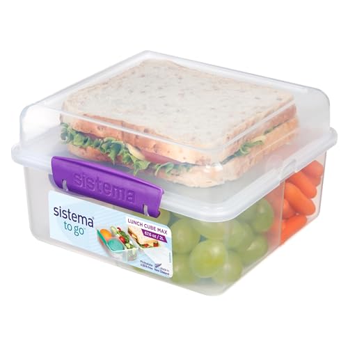 Sistema TO GO Cube Max fiambrera | Recipiente de estilo Bento para guardar alimentos de 2 l con separadores y tarrina para yogur hermética | Sin BPA | colores surtidos