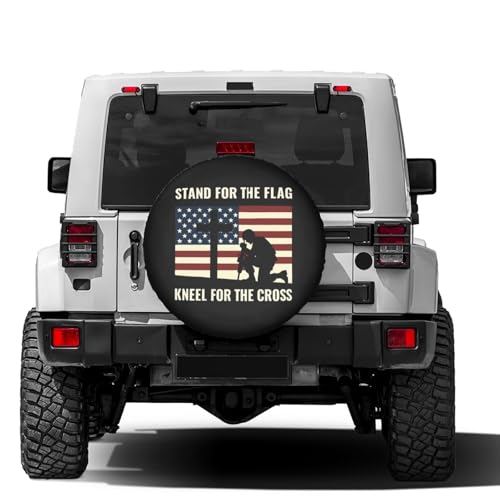 Image of Stand for The Flag, Kneel for The Cross Spare Tire Cover Dust-Proof Wheel Tire Cover Fit Trailer, RV, SUV and Many Vehicle 14 Inch