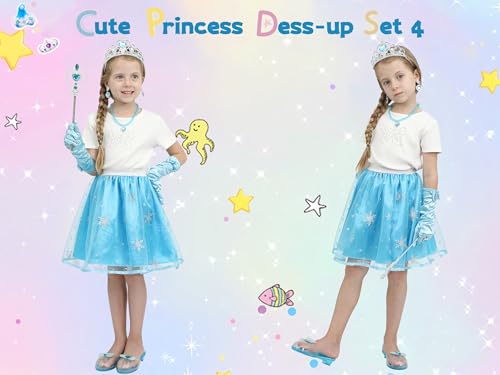 Sincere Party Girls Princess Costume Accessories Fancy Dress Up Cosplay Exquisite Match Sets,Elsa Dress Up Tutu Set for Girls 3-8yrs blue - Image 2