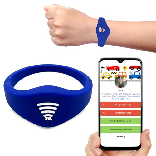 Kids ID Bracelet – Fitted NFC Safety Wristband, Slip-On Child ID Band for Emergency Contact Info, Waterproof Silicone, Not GPS, Wear on Wrist or Ankle, Ideal for Theme Parks, Travel & Beaches