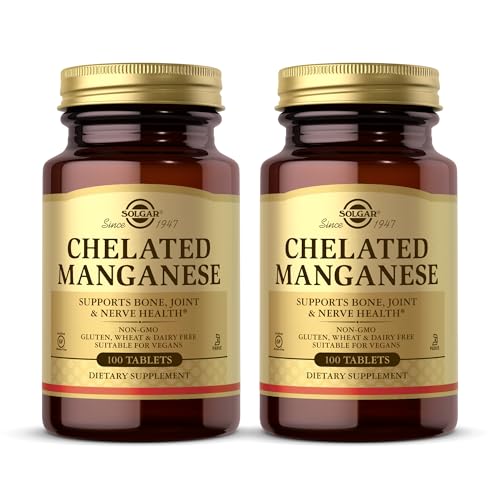 Solgar Chelated Manganese - 100 Tablets Pack of 2 - Supports Bone Joint & Nerve Health - Non-GMO Vegan Gluten Free Dairy Free Kosher - 200 Total Servings