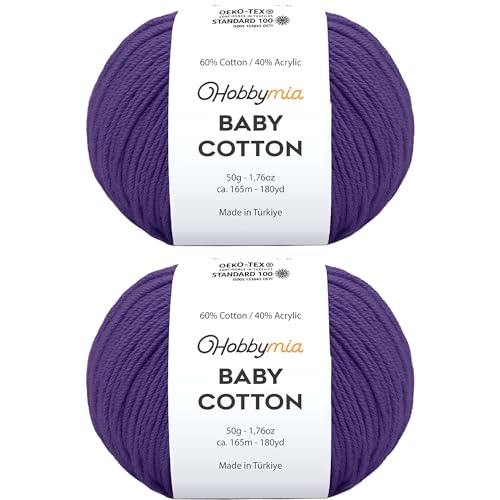 Image of Baby Cotton Blend Yarn - Soft Sport Weight Yarn for Crochet & Amigurumi - 50g /180yds - 60% Cotton 40% Acrylic - Ideal for Baby & Knitting Proj.(Dark Levander, 2 Balls)