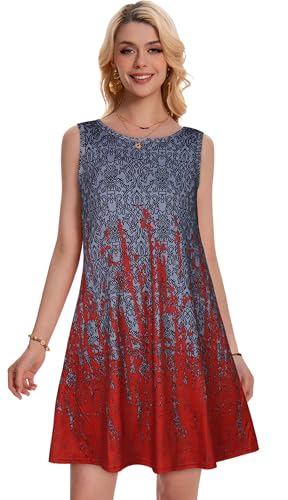 Image of Summer Dresses for Women Beach Boho Sleeveless Vintage Floral Flowy Pocket Tshirt Tank Sundresses 2026
