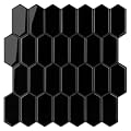 WalDecoo Peel and Stick Tile for Kitchen, Thicker Design 3D Self -Adhesive Long Hexagon Wall Tile Backsplash, Black 10-Sheet 12"x12" Stick on Tiles, Peel and Stick Wall Tiles for Kitchen