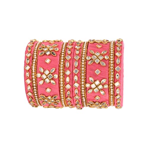 Image of I Jewels Gold Plated Traditional Silk Thread Embellishments Bangles Chuda Bangle Set for Bridal /Women