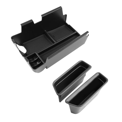 Image of LUWU 3PCS 2025 2026 Mustang Center Console Organizer Compatible with Ford Mustang 2024 2025 2026 Accessories Armrest Console Storage Box Insert Tray Door Side Tray ABS Material Coin Container Black