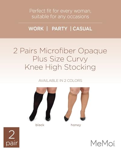 MeMoi 2 Pack Opaque Knee Highs for Women, Microfiber Knee High Socks, Comfortable Knee High Stockings - Sizes 1X-4X2
