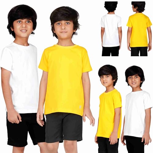 Image of Kids Round Neck T-Shirt Half Sleeves 100% Cotton Rich Soft Comfortable Fit Stylish Plain Color White+1 Combo Original Brand Tshirt for Boys
