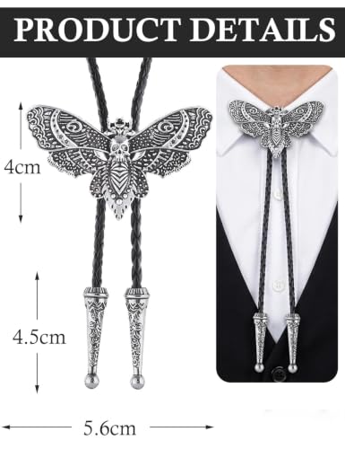 Image of Western Cowboy Bolo tie for Men Women Gold Silver Death Skull Moth Cross Bolo Tie Christmas Deer Rooster Wolf Necktie Gift