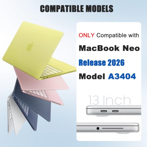 Image of Hard Shell Case Compatible with MacBook Neo 13 Inch 2026 Release Model A3404 with A18 Pro Chip Crystal Clear Laptop Cover with Keyboard Cover Dust Plugs and Lens Protective Cap
