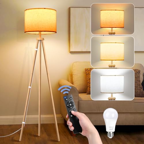 Lampadaire Trépied LED Dimmable, Ampoule E27 12W Fournie Lampe su...