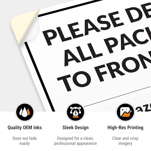 Image of Package Delivery Sign, Delivery Instructions Deliver All Package to Front Door Sign, 10x7 Inches, 4 Mil Vinyl Decal Stickers Weather Resistant, Made in USA