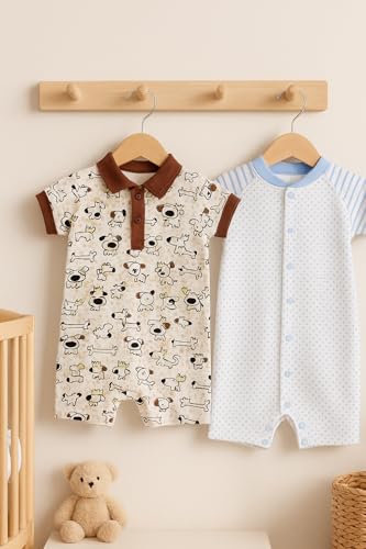 Image of TuddyBuddy 100% Cotton Romper /Jumpsuit /Bodysuit Set for Baby (Pack of 2 Playsuits)