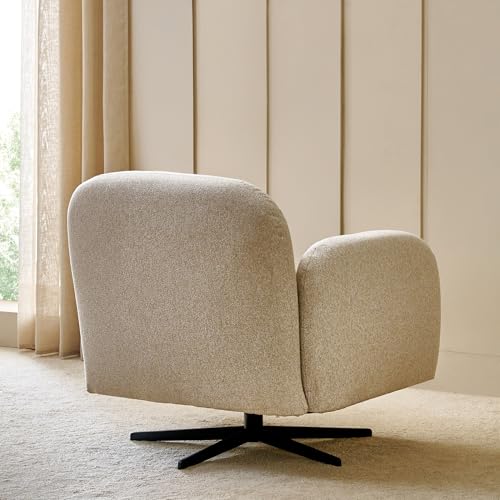 Image of Home Centre | Clair Fabric Swivel Accent Chair with Cushion | Accent Chair for Living Room | Metal | Beige | 1 Year Warranty