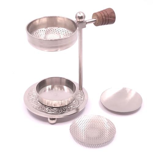 Bruciatore di incenso con manico in legno, altezza regolabile, in dotazione un ulteriore setaccio e una piastrina per oli profumati (nichel)