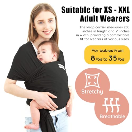 Acrabros Baby Wrap Carrier,Hands Free Baby Carrier Sling,Lightweight,Breathable,Softness,Perfect For Newborn Infants And Babies Shower Gift,Black thumb #1