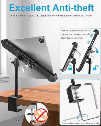 Image of Anti-Theft Retail Kiosk Tablet Stand - [Dual Security Lock] 360 Swivel Locking iPad POS Stand Holder, for 7-11 inch iPad Pro /Air /Mini, Galaxy Tab, Surface, for Store Display Office Kitchen Desktop