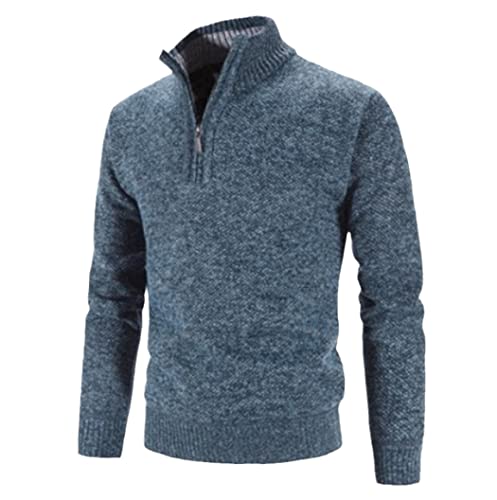 Pull d'automne homme col montant zippé bleu M pour éviter le coup de froid