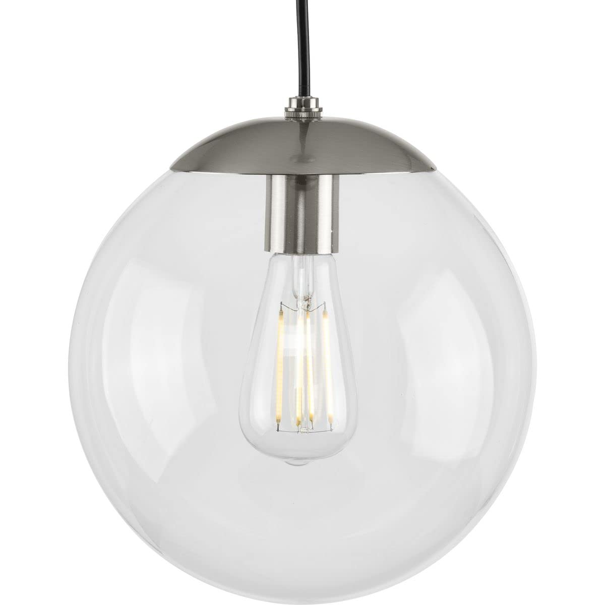 Progress Lighting Atwell Collection 1-Light Clear Glass Globe Brushed Nickel Modern Medium Pendant Hanging Light, 10.50x10.00x10.00