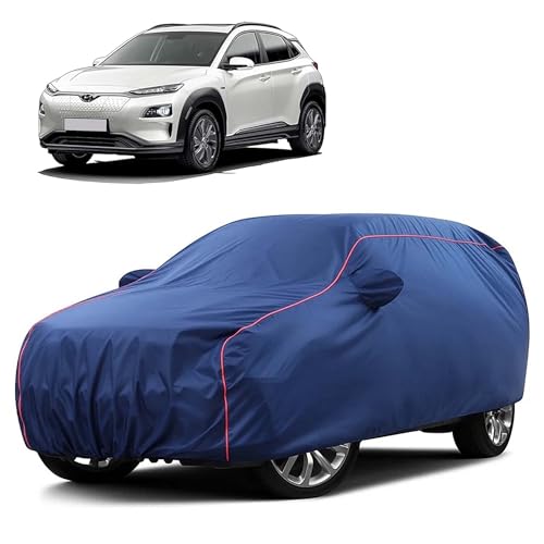 Image of Sulfar 100% Water Resistant Car Body Cover Compatible with Mirror for Hyundai kona (Triple Stitched, Full Bottom Elastic, Blue Taffeta with Red Piping)