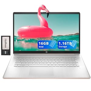 HP 17.3″ HD+ BrightView Laptop, Intel Celeron N4120, 16GB RAM, 1.16TB Storage (1TB SSD + 160GB Docking Station Set), Intel UHD Graphics, Numeric Keypad, HD Webcam, Wi-Fi, Windows 11 Pro, Rose Gold