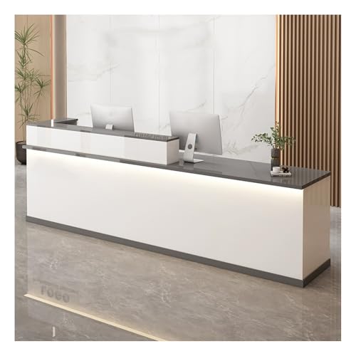 QWEASDF Mostradors de recepción Tiendas，Mostrador de recepción Moderno Simple ，Mesas de recepción de Oficina，MOSTRADOR de Recepción y Oficina. con luz LED，Superficie de mármol(B4,L55.1in)