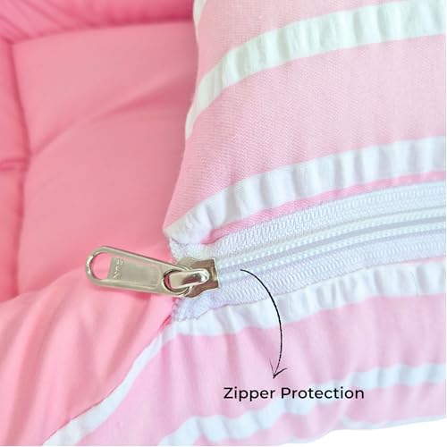 Image of VoiDrop Cotton Baby Sleeping Bag for Newborns Soft & Cozy Infant Carry Nest | Baby Portable Travelling Bed for Baby Carrying & co Sleeping, Unisex Baby Sleeping Bed | Stripe Print in Pink Color