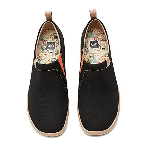 UIN Women's Slip Ons Canvas Lightweight Flats Sneakers Walking Casual Loafers Solid Color Travel Shoes Black (39) Cover