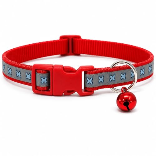 Image of Adjustable Stylish Dog & Cat Collar | 10mm Durable Comfortable Pet Collar with Bell | Ideal for Small & Medium Pets Cotton Candy (Bone Printed Radium Collar) (Red, Pack of 1)