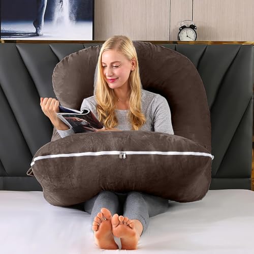 Image of G-Shaped Sleeping Pregnancy Pillow| Removable Velvet Covers| PregnoCare Fibres| Baby Shower Gift, Maternity, Nursing| Full Body Soft-Support Bump, Head, Back, Shoulder, Hips, Legs and Belly (Brown)