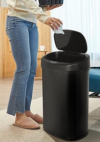Automatic Trash Can, 13 Gallon Kitchen Trash Can, Touchfree Garbage Cans For Kitchen, Stainless Steel Trash Can With Lid, Motion Sensor Trash Cans, Tall Electric Metal Garbage Can For Office (Black) #TOP5