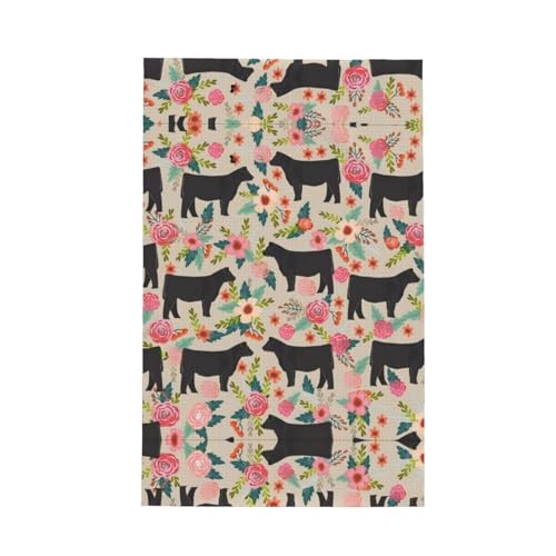 hhxvcv Toalla de cocina con estampado de vaca y flores, paños de cocina con lazo para colgar, trapos de limpieza para tareas domésticas, té
