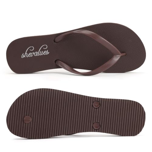 Image of shevalues Slim Basic Flip Flops for Women with Comfortable Yoga Mat | Lightweight Non Slip Rubber Sandals for Beach, Shower, Pool & Summer Casual Wear